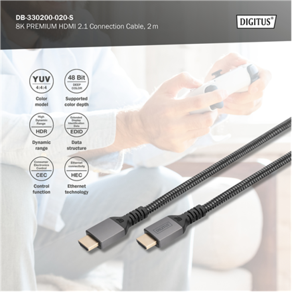 Digitus 8K HDMI Ultra High Speed Connection Cable , DB-330200-020-S , 2 m