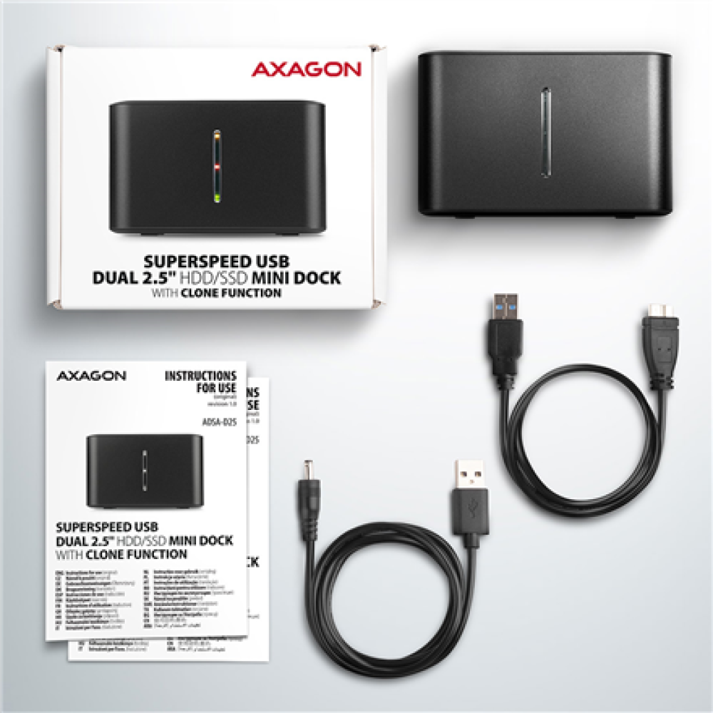 AXAGON , SuperSpeed USB DUAL 2.5 SSD/HDD MINI dock , ADSA-D25