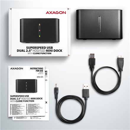 AXAGON , SuperSpeed USB DUAL 2.5 SSD/HDD MINI dock , ADSA-D25
