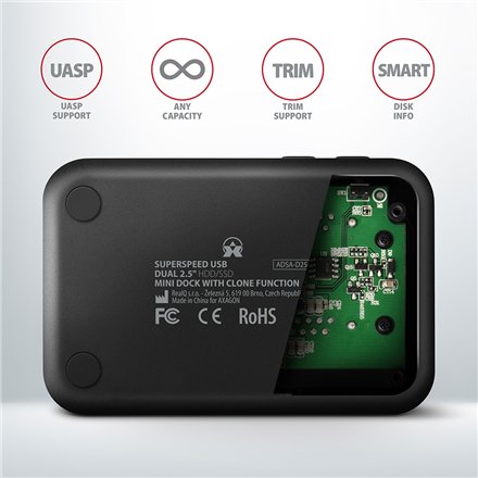 AXAGON , SuperSpeed USB DUAL 2.5 SSD/HDD MINI dock , ADSA-D25