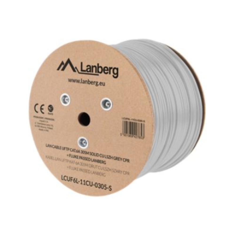 Lanberg , LAN Cable CAT.6A UFTP 305M Solid CU LSZH Grey CPR + Fluke Passed , LCUF6L-11CU-0305-S