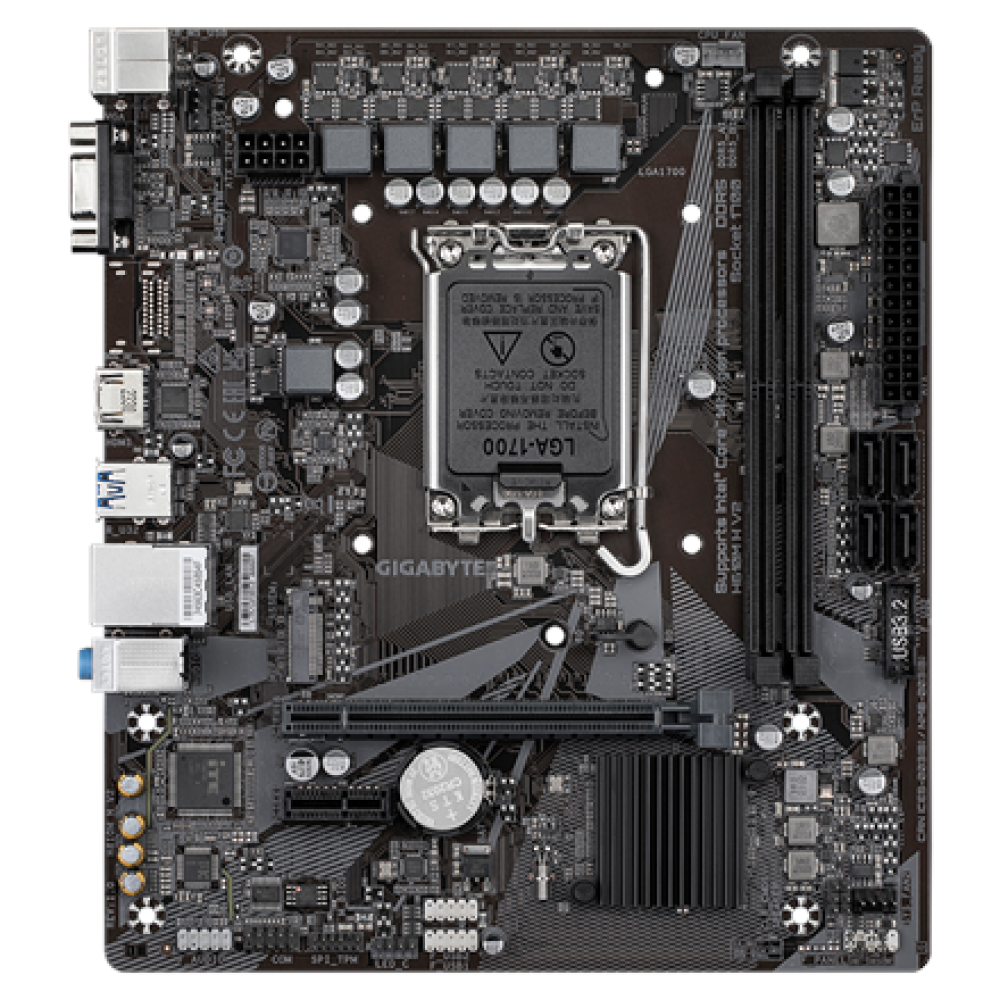 Gigabyte , H610M H V2 G1.0 , Processor family Intel , Processor socket LGA1700 , DDR5 , Supported hard disk drive interfaces M.2, SATA , Number of SATA connectors 4