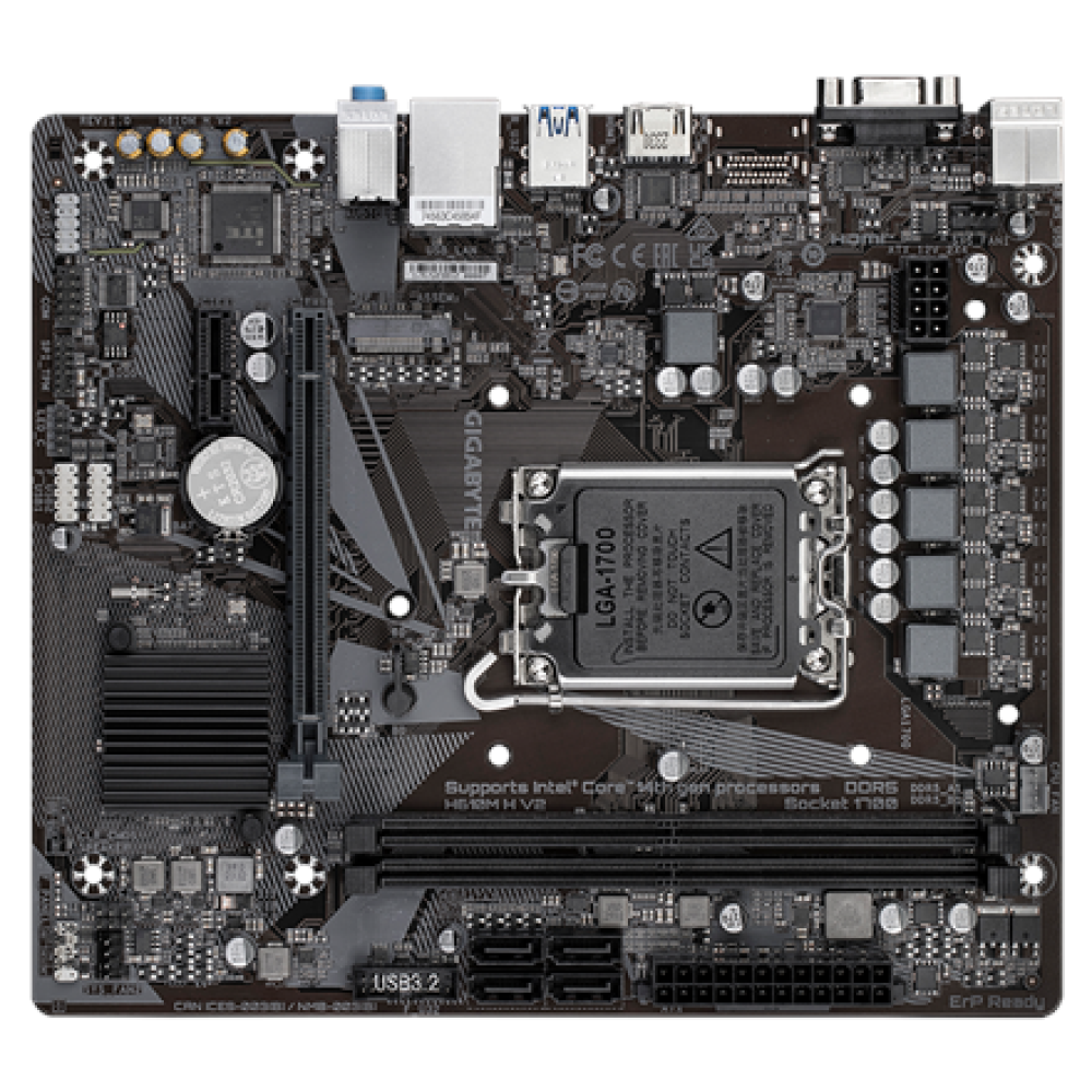 Gigabyte , H610M H V2 G1.0 , Processor family Intel , Processor socket LGA1700 , DDR5 , Supported hard disk drive interfaces M.2, SATA , Number of SATA connectors 4