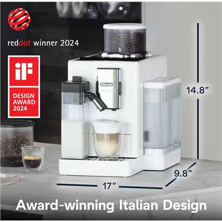 Delonghi , Coffee maker , Rivelia EXAM440.55.W , Pump pressure 19 bar , Built-in milk frother , Fully Automatic , 1450 W , Arctic White