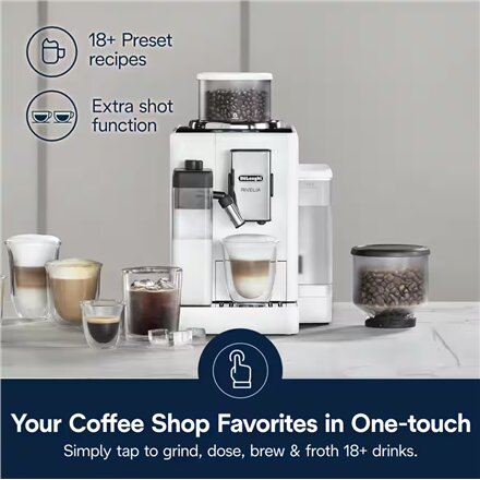 Delonghi , Coffee maker , Rivelia EXAM440.55.W , Pump pressure 19 bar , Built-in milk frother , Fully Automatic , 1450 W , Arctic White