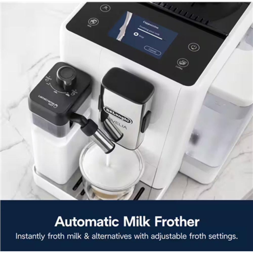 Delonghi , Coffee maker , Rivelia EXAM440.55.W , Pump pressure 19 bar , Built-in milk frother , Fully Automatic , 1450 W , Arctic White