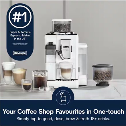 Delonghi , Coffee maker , Rivelia EXAM440.55.W , Pump pressure 19 bar , Built-in milk frother , Fully Automatic , 1450 W , Arctic White