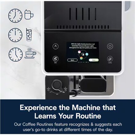Delonghi , Coffee maker , Rivelia EXAM440.55.W , Pump pressure 19 bar , Built-in milk frother , Fully Automatic , 1450 W , Arctic White