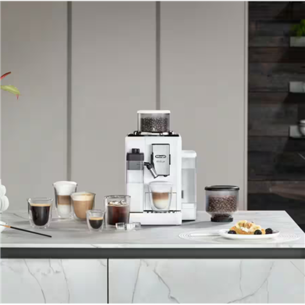 Delonghi , Coffee maker , Rivelia EXAM440.55.W , Pump pressure 19 bar , Built-in milk frother , Fully Automatic , 1450 W , Arctic White