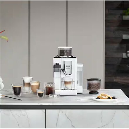 Delonghi , Coffee maker , Rivelia EXAM440.55.W , Pump pressure 19 bar , Built-in milk frother , Fully Automatic , 1450 W , Arctic White