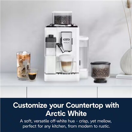 Delonghi , Coffee maker , Rivelia EXAM440.55.W , Pump pressure 19 bar , Built-in milk frother , Fully Automatic , 1450 W , Arctic White