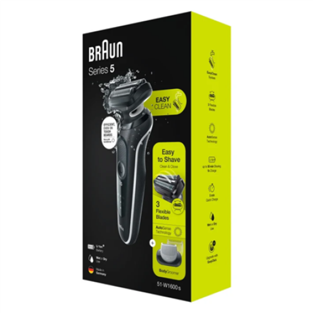 Braun , Shaver , 51-W1600s , Operating time (max) 50 min , Wet & Dry , Black/White