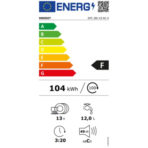 INDESIT Dishwasher DFC 2B+19 AC X Free standing, Width 60 cm, Number of place settings 13, Number of programs 5, Energy efficiency class F, Inox