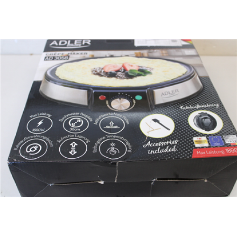 SALE OUT. Adler AD 3058 Crepe Maker, Power 1600 W, Diameter 30 cm, Stainless Steel/Black