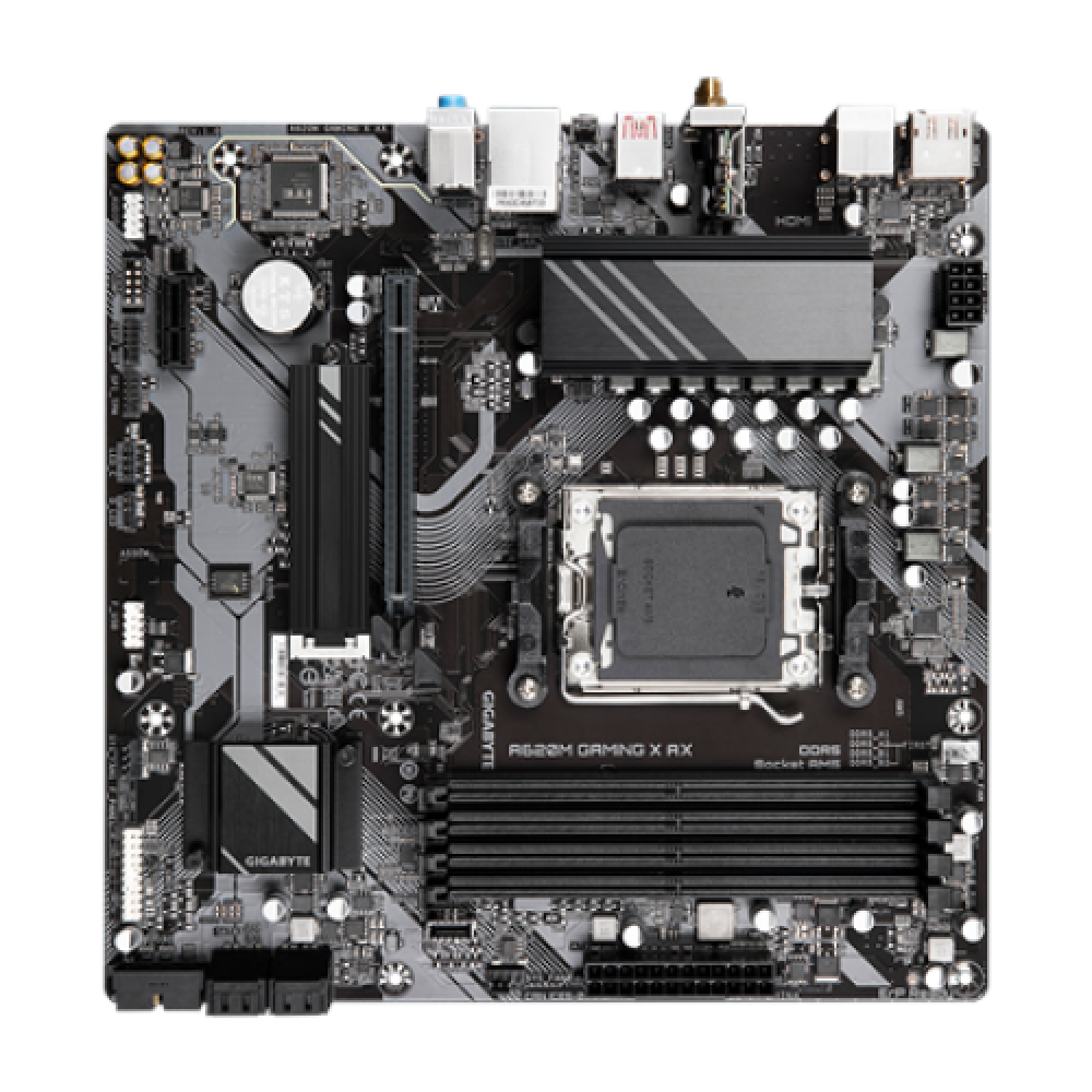 Gigabyte , A620M GAMING X AX 1.0 M/B , Processor family AMD , Processor socket AM5 , DDR5 DIMM , Memory slots 4 , Supported hard disk drive interfaces SATA, M.2 , Number of SATA connectors 4 , Chipset AMD A620 , Micro ATX