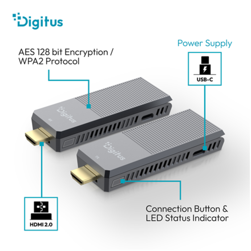 Digitus 4K Wireless HDMI Extender Set, 150 m, 4K/60Hz , DS-55359
