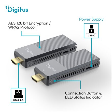 Digitus 4K Wireless HDMI Extender Set, 150 m, 4K/60Hz , DS-55359