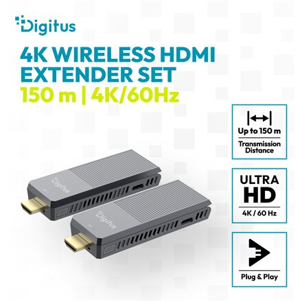 Digitus 4K Wireless HDMI Extender Set, 150 m, 4K/60Hz , DS-55359