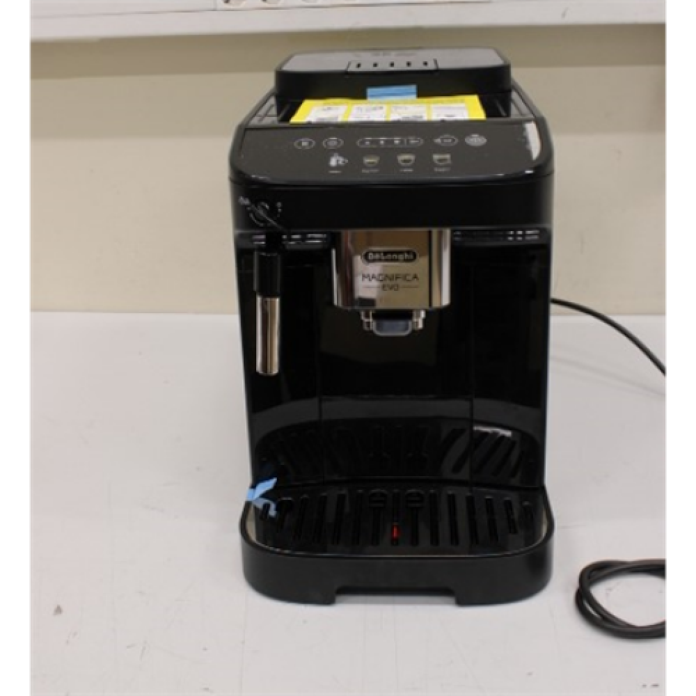 SALE OUT. DeLonghi ECAM290.22.B Magnifica Evo Coffee maker, Black Delonghi Coffee Maker ECAM290.22.B Magnifica Evo Pump pressure 15 bar Built-in milk frother 1450 W Automatic 360° rotational base No Black DEFECT OF SIDE PANEL ,DAMAGED PACKAGING