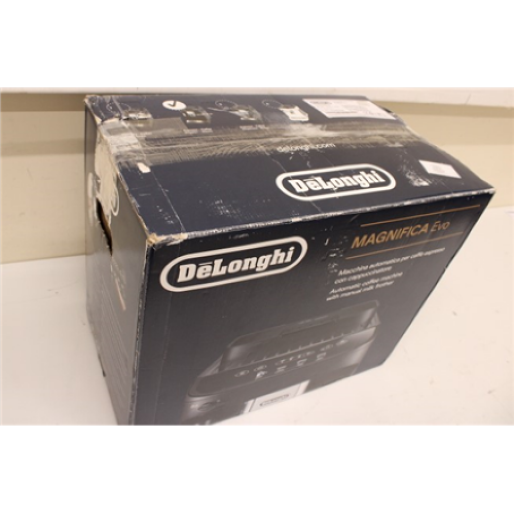 SALE OUT. DeLonghi ECAM290.22.B Magnifica Evo Coffee maker, Black Delonghi Coffee Maker ECAM290.22.B Magnifica Evo Pump pressure 15 bar Built-in milk frother 1450 W Automatic 360° rotational base No Black DEFECT OF SIDE PANEL ,DAMAGED PACKAGING