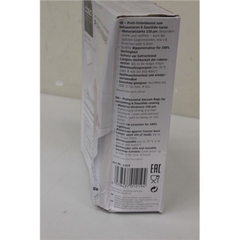 SALE OUT. Caso Bags 50 pcs. for Vacuum sealer 20x30cm , Caso , Foil Bags , 01219 , 50 units , Dimensions (W x L) 20 x 30 cm , Transparent , DAMAGED PACKAGING