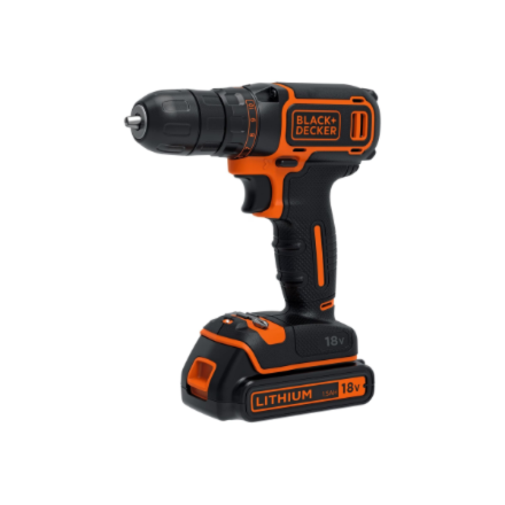 BLACK & DECKER Cordless Drill , BDCDC18B-QW , 18 V , 2x 1.5 Ah , Li-Ion