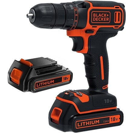 BLACK & DECKER , Cordless Drill , BDCDC18B-QW , 18 V , 2x1.5 Ah , Li-Ion