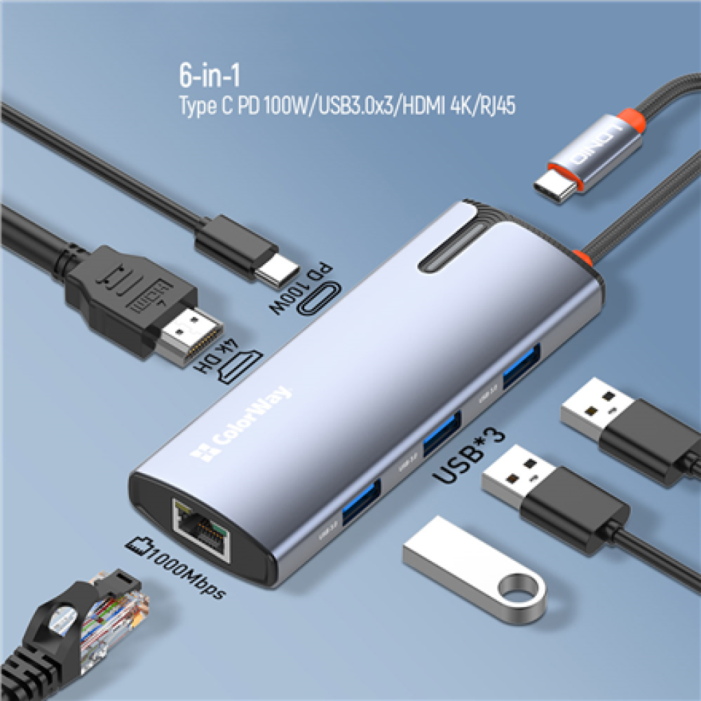 ColorWay 6-in-1 Docking Station , CW-HUB02 , 100 W