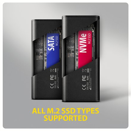 AXAGON USB-C 10Gbps - M.2 NVMe & SATA SSD DISPLAY box , EEM2-SD2B