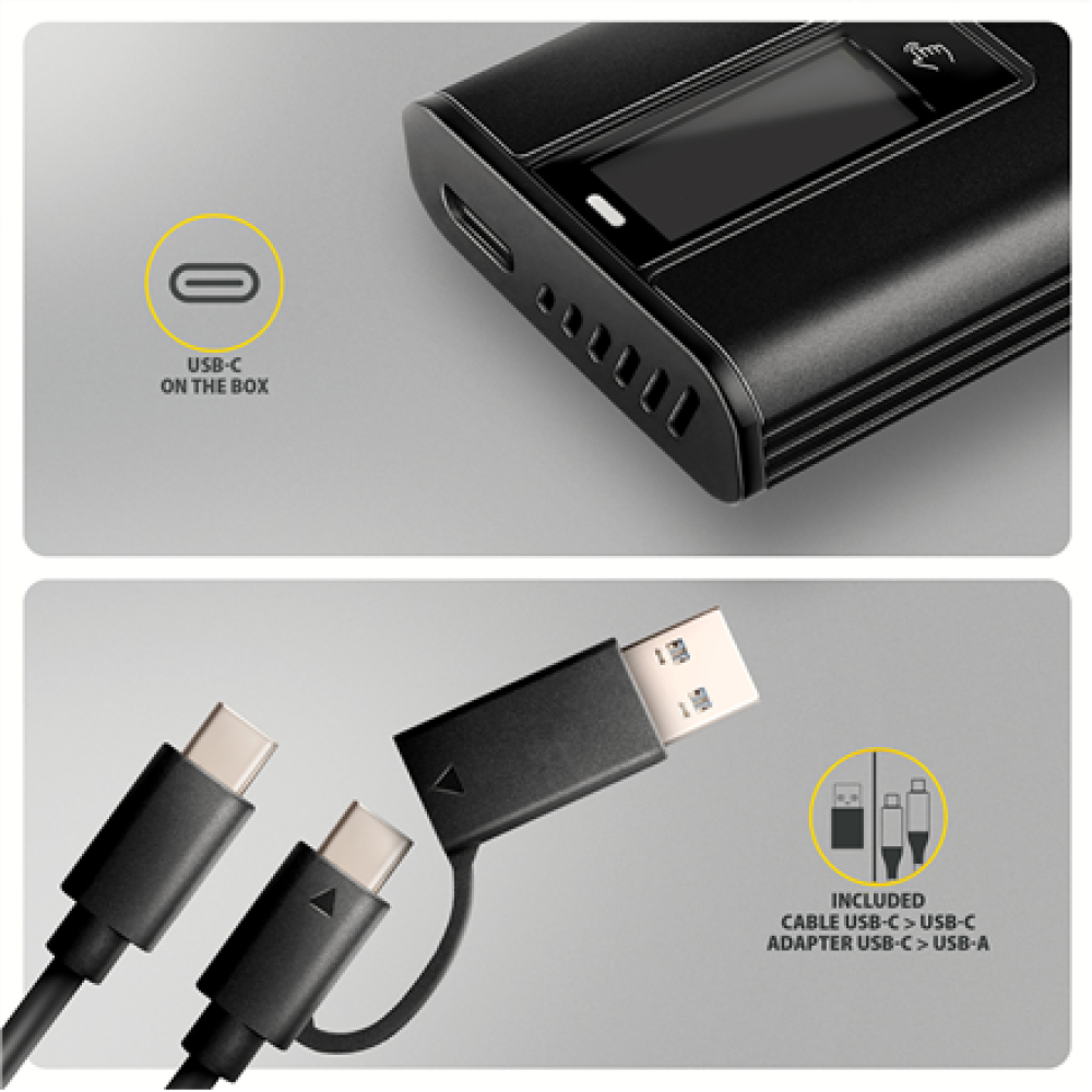 AXAGON USB-C 10Gbps - M.2 NVMe & SATA SSD DISPLAY box , EEM2-SD2B