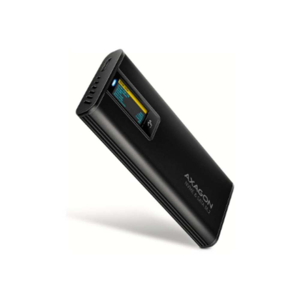 AXAGON USB-C 10Gbps - M.2 NVMe & SATA SSD DISPLAY box , EEM2-SD2B