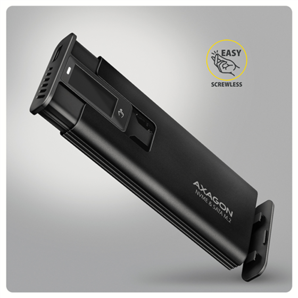 AXAGON USB-C 10Gbps - M.2 NVMe & SATA SSD DISPLAY box , EEM2-SD2B