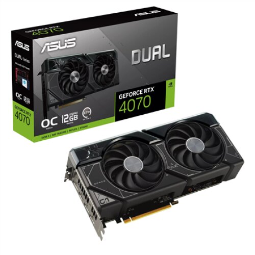 Asus DUAL-RTX4070-O12G NVIDIA 12 GB GeForce RTX 4070 GDDR6X PCI Express 4.0 HDMI ports quantity 2 Memory clock speed 21000 MHz