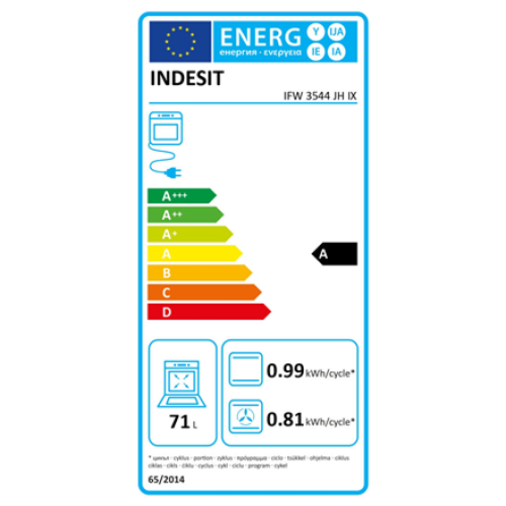 INDESIT , Oven , IFW 3544 JH IX , 71 L , Electric , Hydrolytic , Electronic , Height 59.5 cm , Width 59.5 cm , Stainless steel