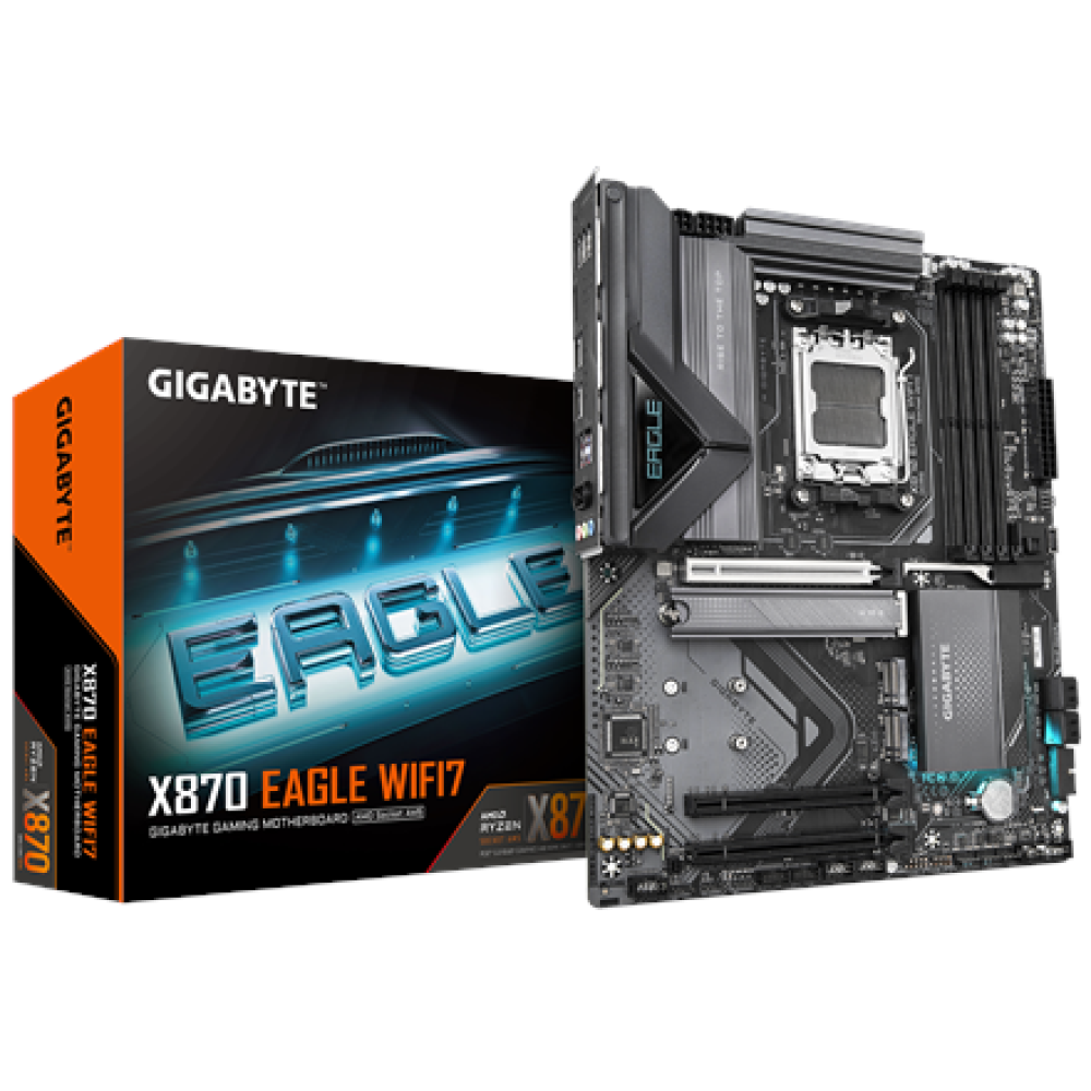 Gigabyte X870 EAGLE WIFI7 , Processor family AMD , Processor socket AM5 , DDR5 DIMM , Supported hard disk drive interfaces SATA, M.2 , Number of SATA connectors 4