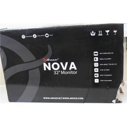 SALE OUT. Arozzi Nova 32 IPS, 180Hz, Computer Monitor - Purple , SALE OUT. SALE OUT. , Nova , 32 , IPS , QHD , 16:9 , 180 Hz , 1 ms , 2560 x 1440 pixels , 300 cd/m² , HDMI ports quantity 2 , Purple , Warranty 24 month(s) , DAMAGED PACKAGING, SCRATCHED EDG