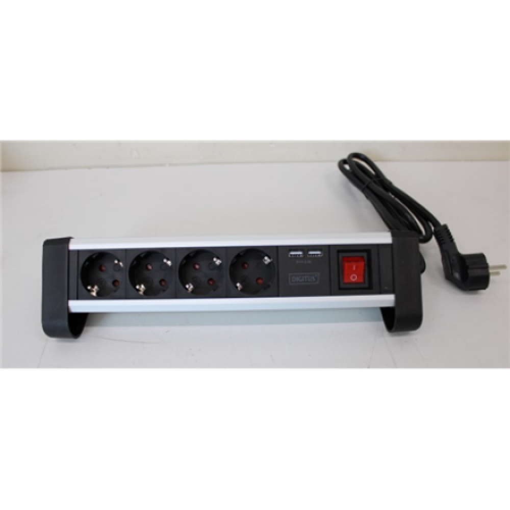 SALE OUT. DIGITUS 4-way Office Power Strip with 2x USB On/Off Switch, Alu-housing, USB out: 5V/2A, bl/si, DAMAGED PACKAGING, SCRATCHES ON SIDES , Office Power Strip , DA-70614 , Silver/Black , DAMAGED PACKAGING, SCRATCHES ON SIDES