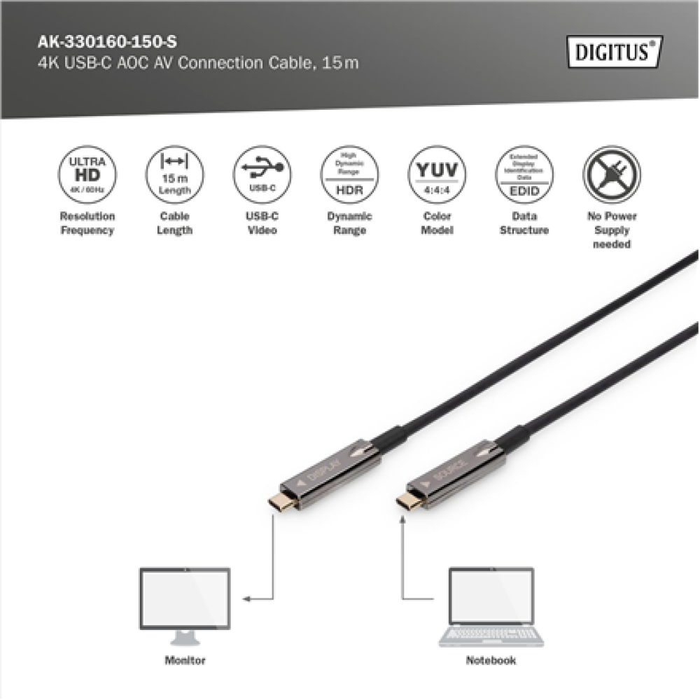 Digitus 4K USB Type-C AOC AV Connection Cable , AK-330160-150-S