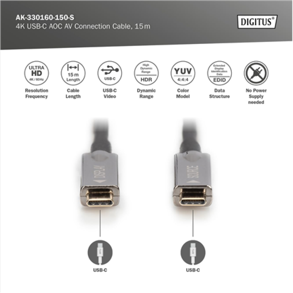 Digitus 4K USB Type-C AOC AV Connection Cable , AK-330160-150-S