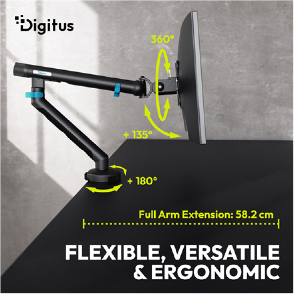 Digitus Desk Mount , Tilt, rotation, pivot , Single design monitor mount , 35 , Maximum weight (capacity) 10 kg , Black