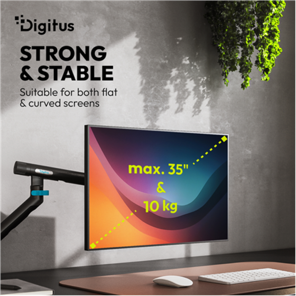 Digitus Desk Mount , Tilt, rotation, pivot , Single design monitor mount , 35 , Maximum weight (capacity) 10 kg , Black