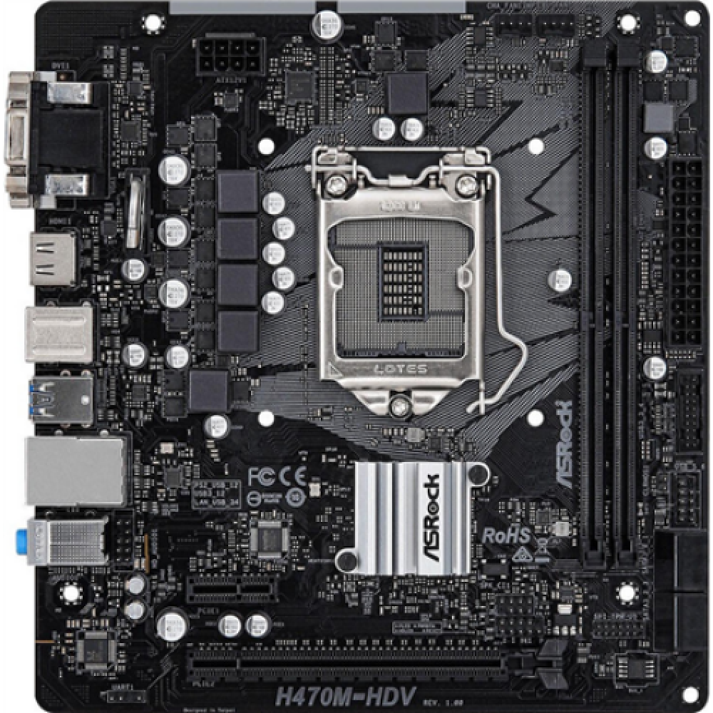 ASRock , Processor family Intel , Processor socket 1200 , DDR4 DIMM , Memory slots 2 , Supported hard disk drive interfaces SATA , Number of SATA connectors 4 , Chipset Intel H470 , Micro ATX