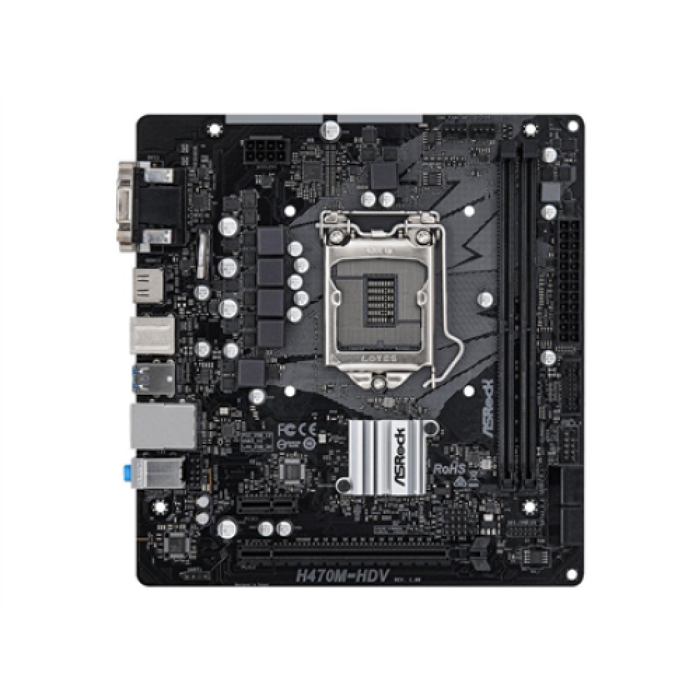 ASRock , Processor family Intel , Processor socket 1200 , DDR4 DIMM , Memory slots 2 , Supported hard disk drive interfaces SATA , Number of SATA connectors 4 , Chipset Intel H470 , Micro ATX