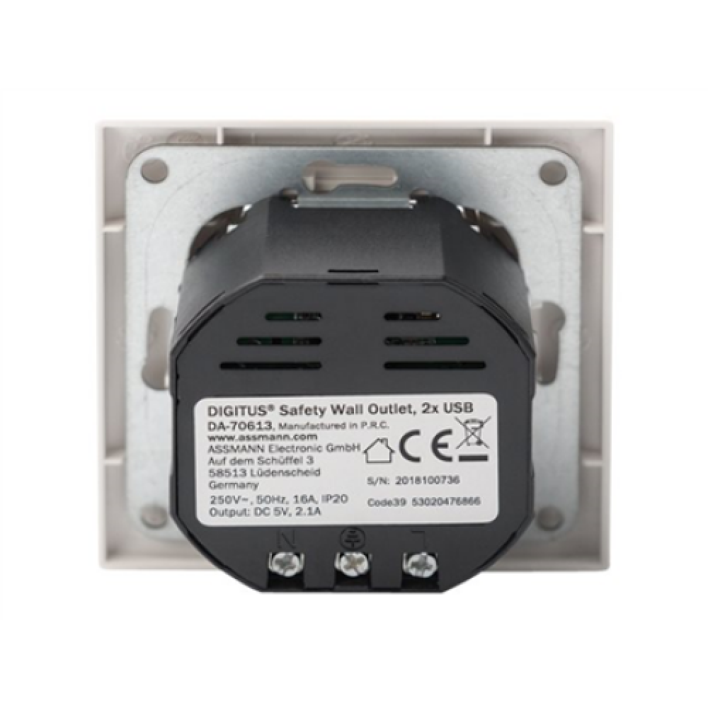 Digitus Safety socket for flush mounting with 2 USB ports , DA-70613