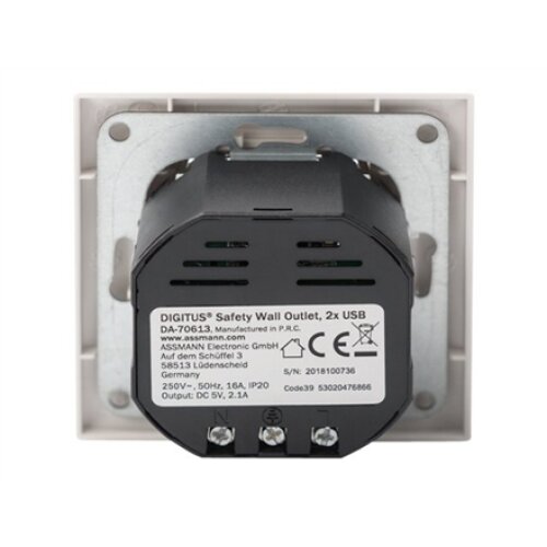 Digitus Safety socket for flush mounting with 2 USB ports , DA-70613