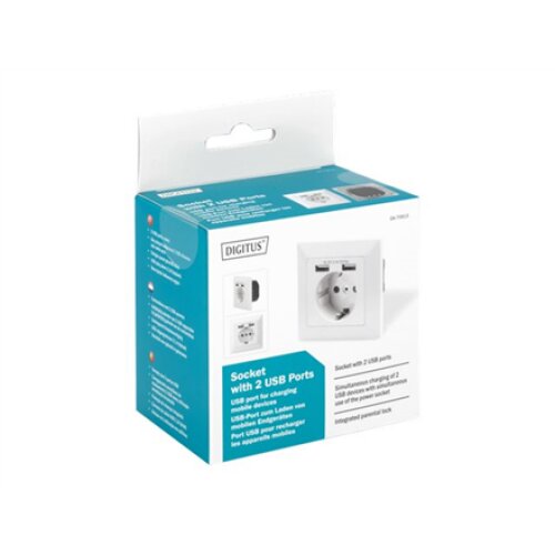 Digitus Safety socket for flush mounting with 2 USB ports , DA-70613
