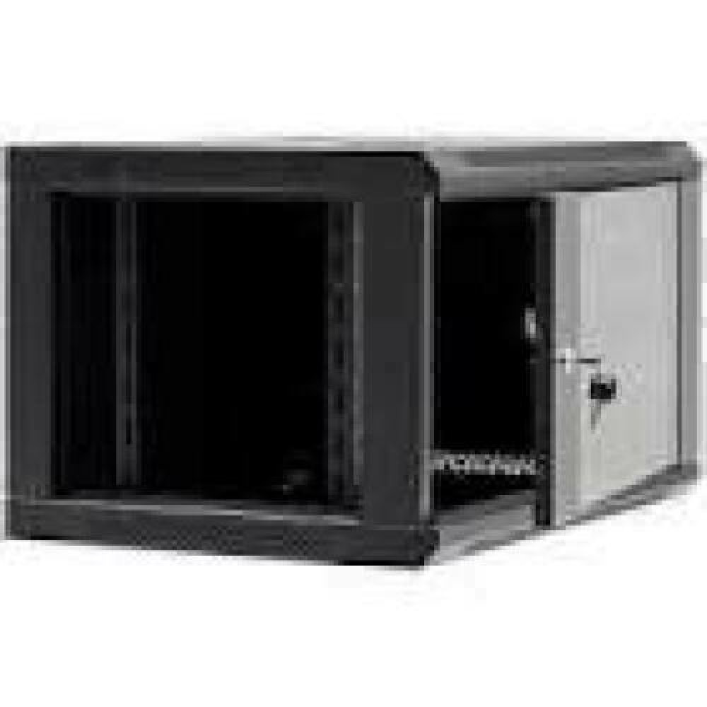 NETRACK 019-060-645-022 wall/hanging cabinet 19inch 6U/450 mm glass door black remov. side pan.