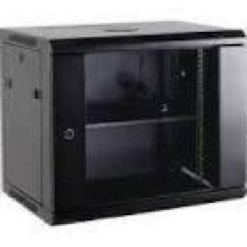 NETRACK 019-120-66-022 wall/hanging cabinet 19inch 12U/600 mm glass door black remov. side pan.