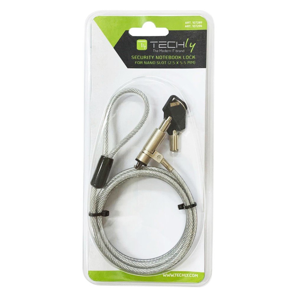 TECHLY 107289 Keyed notebook security cable lock for Nano Slot 2.5x5.5 180cm