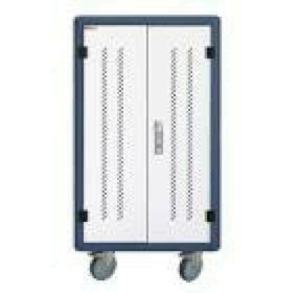 TECHLYPRO Ventilated Charging Station Trolley 30 Notebook or Smartphone White/Blue
